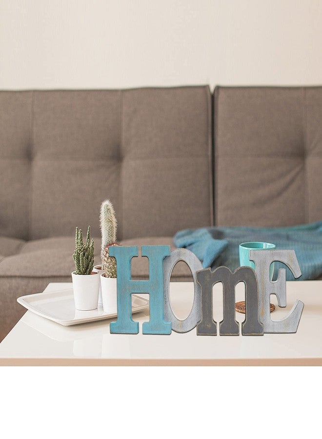 Linfevisi Wooden Home Sign Aqua Hanging Block Letters Sign Rustic Freestanding Wood Word Decor Decorative Home Table Sign Cutout Word Art Wall Decor (Home) - Image 3